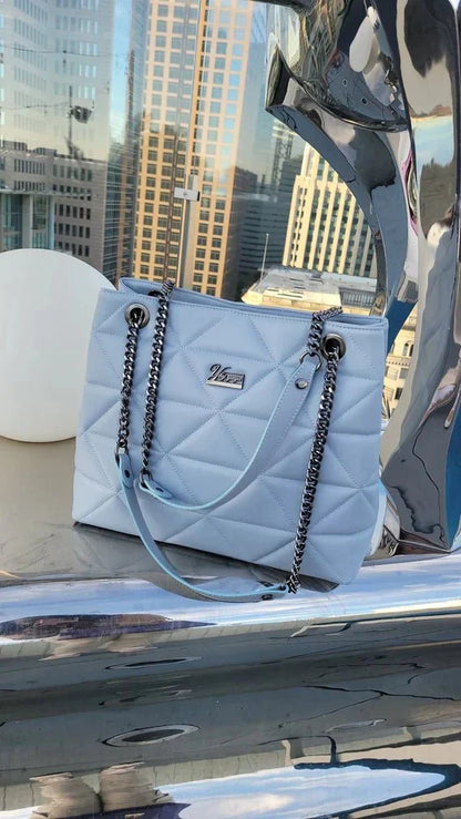 YbY Baby Blue Quilted Tote Bag